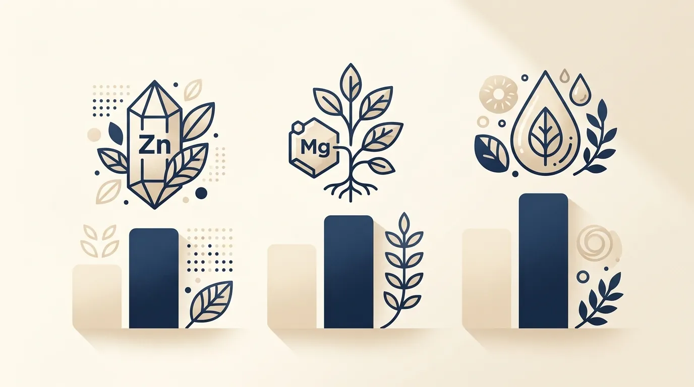 Infographic showing zinc, magnesium and vitamin E nutrient contributions for men's wellness